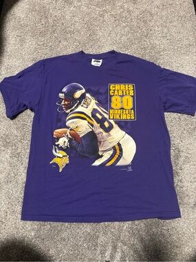 Vintage Minnesota Vikings Chris Carter #80 Purple Graphic Tee Mens XL